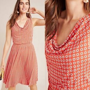 Anthropologie Maeve Brianne Fit & Flare Dress Womens Small Orange Floral Stretch